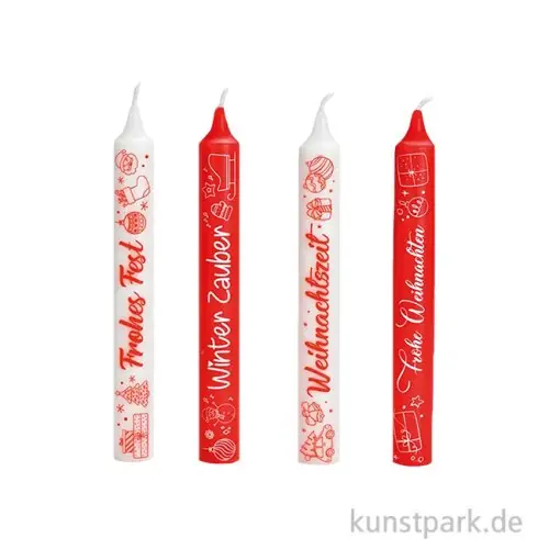 Preiswert Kerze mit Spruch, Weihnachten, Rot / Weiß, Sortiert, 2 x 20 x 2 cm