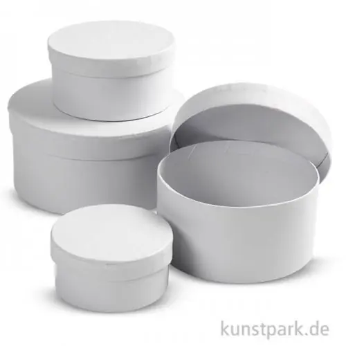 Knallerangebot Pappschachtel-Set - rund, weißer Karton, handgearbeitet, 4 Stück
