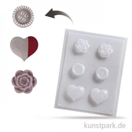 Weltweiter Versand Gießform - Deko Knäufe, 3 x 2 Motive, 4 bis 5,5 cm