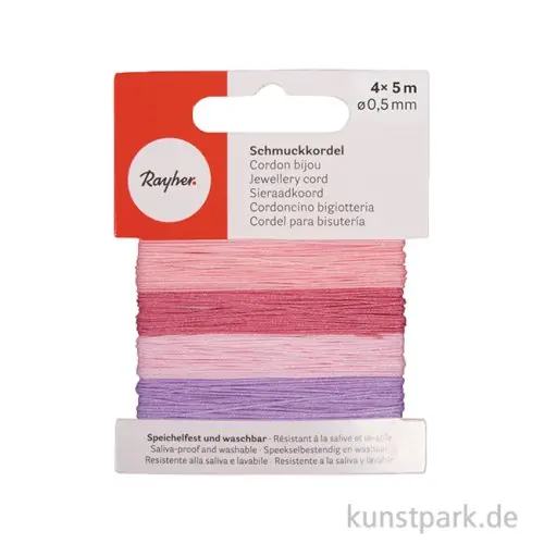 Saisonangebot Schmuckkordeln, 0,5 mm, Rosé, 4 Farben, je 5 Meter