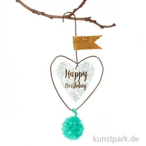 Neu Im Sortiment Good old friends - Mini Pompon Herzen - Happy Birthday