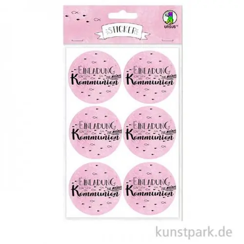 Sticker - Einladung zu meiner Kommunion, Rosa, 24 Stück Handgefertigt