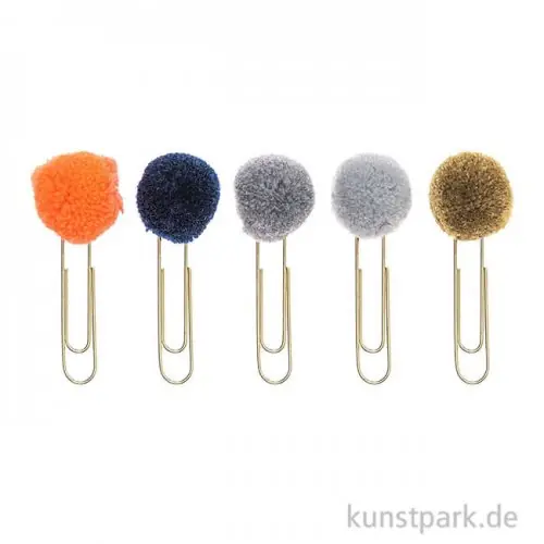 Büroklammern mit Pompons - Herbst, 5 Stück Gratis Versand