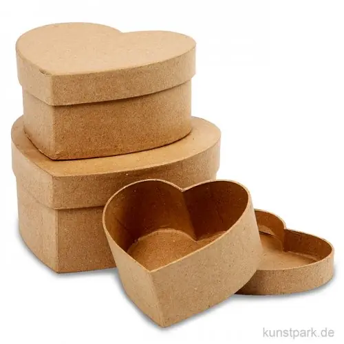 Pappschachtel-Set - Herz, handgearbeitet, 3 Stück sortiert Kostenloser Versand