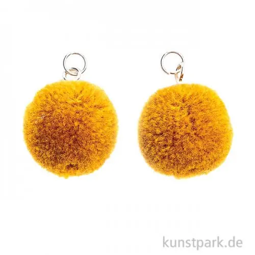 Großhandel Anhänger Pompons - Gelb, 2er Set