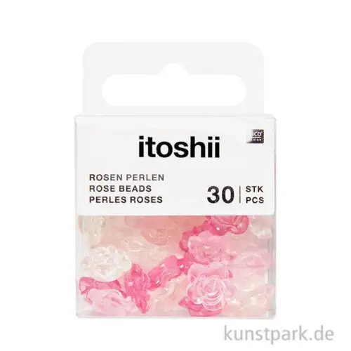 Sonderaktion Rosen Perlen, Irisierend Pink Transparent, 12 x 7 mm, 30 Stück