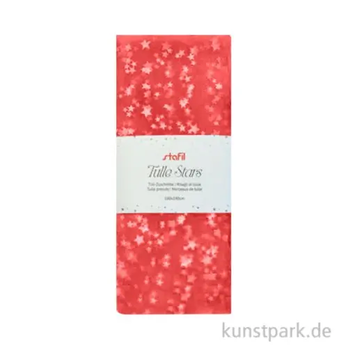 Tüllstoff mit Silbersternchen, Rot, 1,4 x 1 Meter Preis Gesenkt