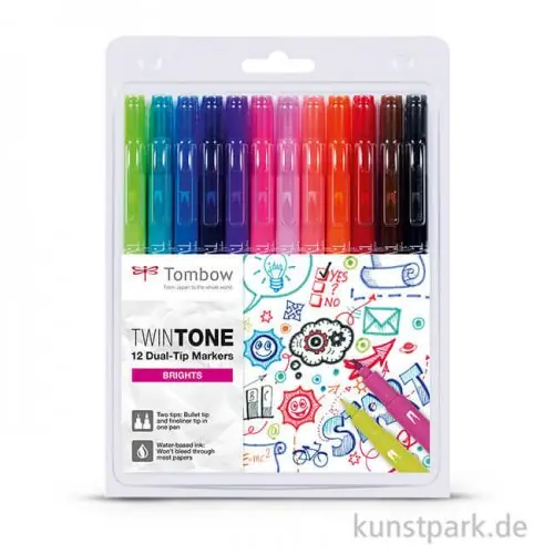 Versand Am Gleichen Tag Tombow Doppelfasermaler TwinTone, 12 Stifte Set - Leuchtende Farben