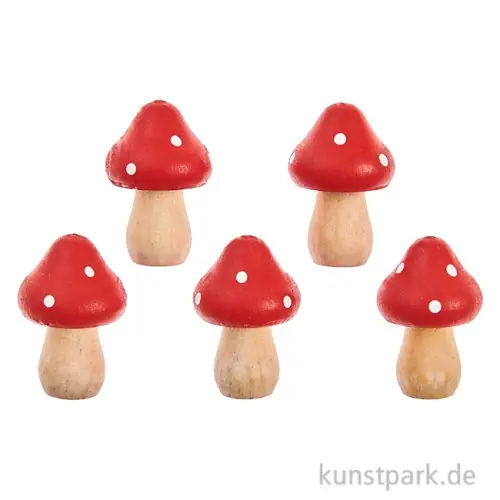 Bestpreis Kleine Holz Pilze, Rot Weiß, 3,5 x 2,4 cm, 5 Stück