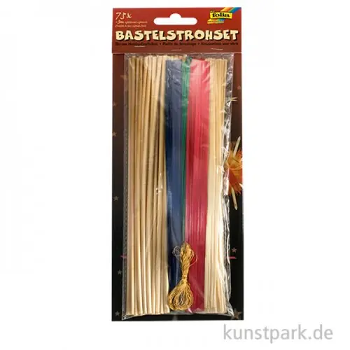 Bastelstroh - Set für Strohsterne, 75 Bastelhalme + Goldkordel Neue Kollektion