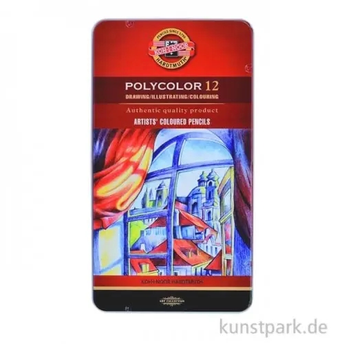 Letzte Chance Koh-I-Noor POLYCOLOR, 12 Künstlerfarbstifte im Metalletui