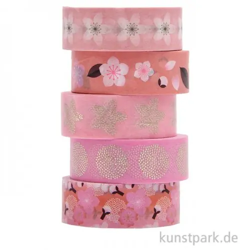 Nur Für Kurze Zeit Washi Tape Set - Sakura, Kirschblüten, 5 Stück, je 10m