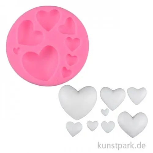 Wochenendangebot Silikon Gießform - Herzen, 8 Motive, 7,5 x 1,3 cm