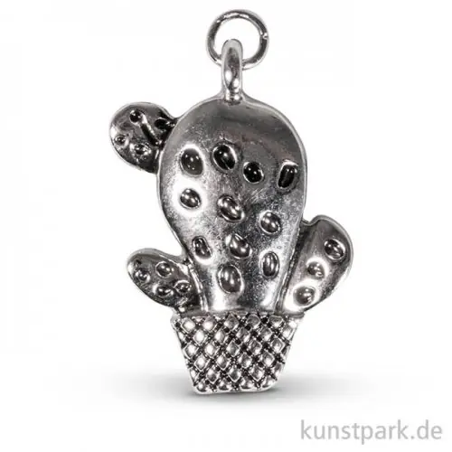 Kostenfreie Lieferung Kaktus - Metall-Anhänger mit Öse - Silber, 28 mm, 1 Stück