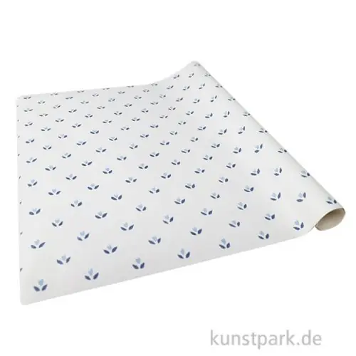 Miniatur Tapete mit Blumen, Blau Weiß, 30 x 50 cm Abverkauf