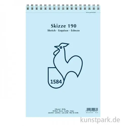 Top-Qualität Hahnemühle SKIZZE 190, 1584 Skizzenblock, 50 Blatt, 190g, spiral