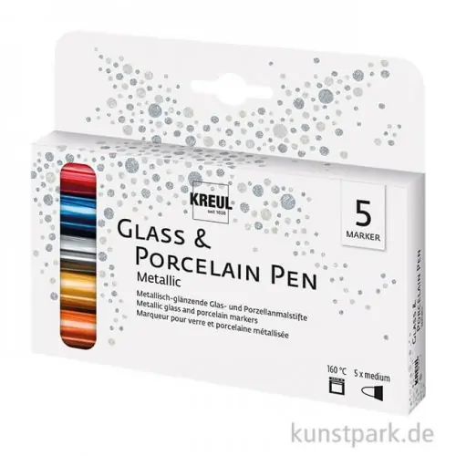 KREUL Glass & Porcelain Pen Metallic medium Set mit 5 Stiften Schneller Versand