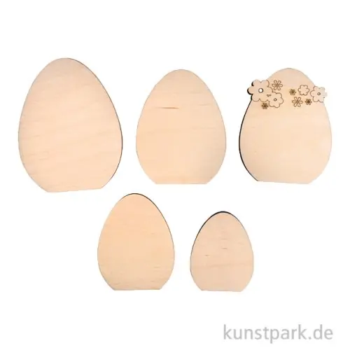 Knallerangebot Holz Deko Ostereier, Natur, 4,5-7,5 cm, Stärke 6 mm, 5 Stück