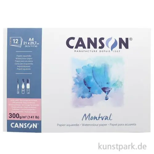 Canson MONTVAL Aquarellblock, DIN A4, 12 Blatt, 300 g/m², Satiniert Billig