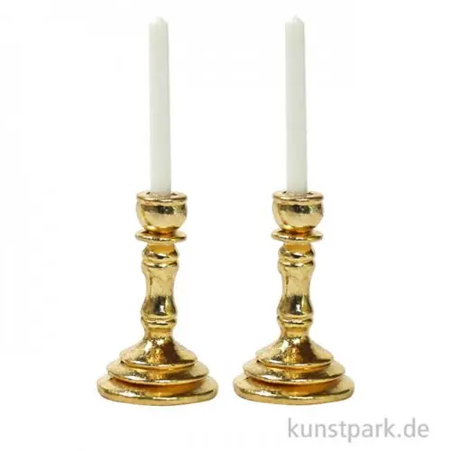 Mega-Angebot Miniatur Kerzenständer mit Kerzen, Messing, 0,9 x 3,5 cm, 2 Stück