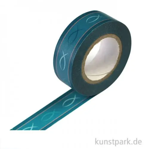 Handgefertigt Motiv-Klebeband Washitape - Fisch dunkelblau, 15 mm, 10 m Rolle