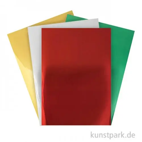 Sonderaktion Spiegelkarton Block - Gold, Silber, Rot & Grün, 21 x 29,5 cm