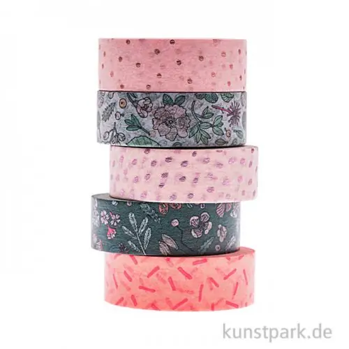 Top-Qualität Washi Tape Set - Hygge Flowers, 5 Stück, je 10 m