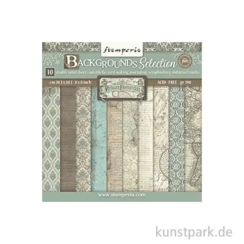 Stamperia Scrapbooking Pad - Voyages Fantastiques Backgrounds, 20,3 cm Premium
