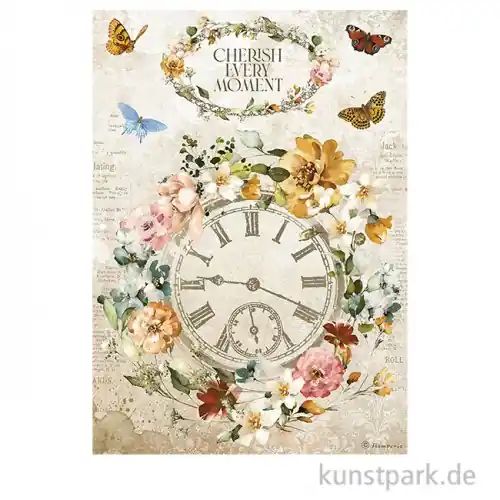 Abverkauf Stamperia Reispapier - Garden of Promises Cherish Every Moment, DIN A4
