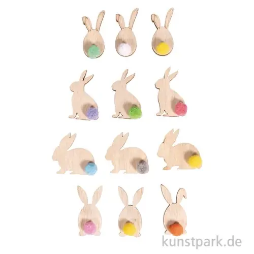 Holz Streuteile Hase, Bunt, 3-3,7 cm, 12 Stück Mengenrabatt