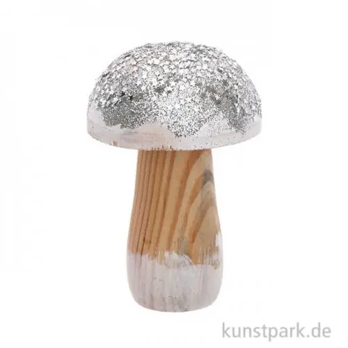 Ab Werk Kleiner Pilz aus Holz mit Silber-Glitter, Größe 6x9 cm