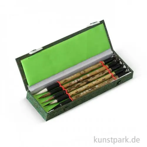 Billig China-Pinselset Nr. 8, 5-teilig, Hase, Brokatetui