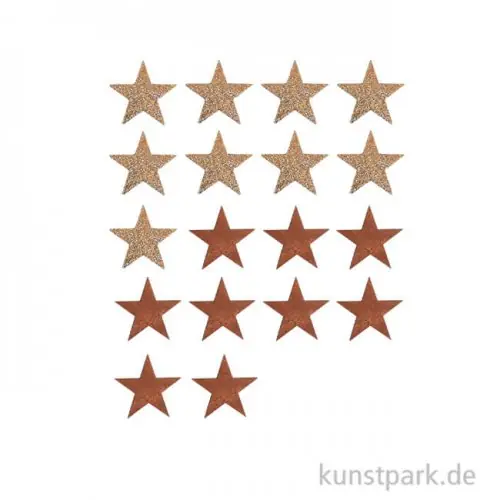 Holzstreuteile, Sterne Braun / Gold Glitzer, 2 cm, 18 Stück Exklusiv