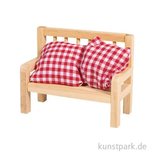 Kracherpreis Mini Holzbank mit 2 Kissen, Rot Weiß, 8 x 3,5 x 6,2 cm