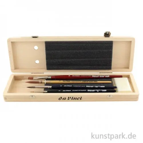Solange Der Vorrat Reicht da Vinci Pinselset, 4 hochwertige Aquarellpinsel & Zubehör im Holzkasten