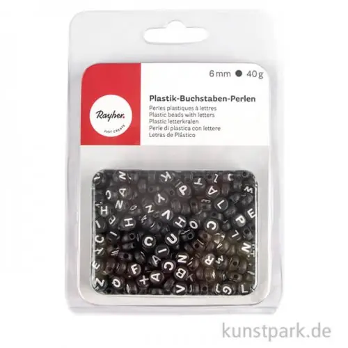 Begrenztes Angebot Buchstaben-Perlen aus Kunststoff, Schwarz, 6 mm, 40 g