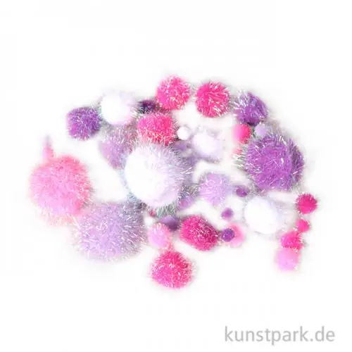Metallic-Pompons, 50 Stück sortiert - Pink-Weiß Jetzt Bestellen