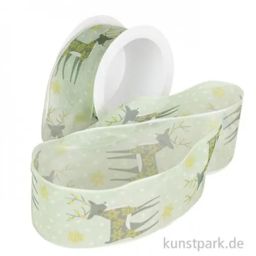 Abverkauf Hotex Chiffonband mit Draht - Hirsch Hellgrün - 40 mm x 2 m
