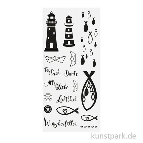 Clear Stamps - Fische, Boote, Leuchtturm, 97 x 205 mm, 17 Motive Meistverkauft