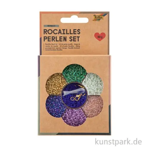 Original Rocailles Perlen Set - Mermaid, 90g Perlen mit Nylonfäden + Zubehör