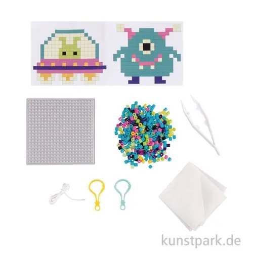 Ab Werk Bastelset Bügelperlen, Glow in the dark, 2 Motive, Monster