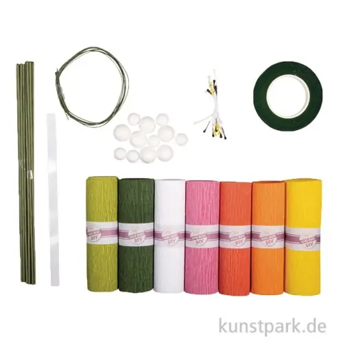 Bastelset Krepppapier Blumen, Pastellfarben Neu