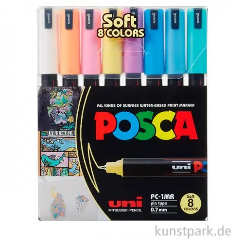 Preisreduziert POSCA Marker Set PC-1MR, extrafein 0,7 mm, 8 Pastellfarben