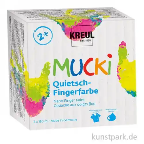 MUCKI Quietsch-Fingerfarben Set, 4 x 150 ml Geld-Zurück-Garantie