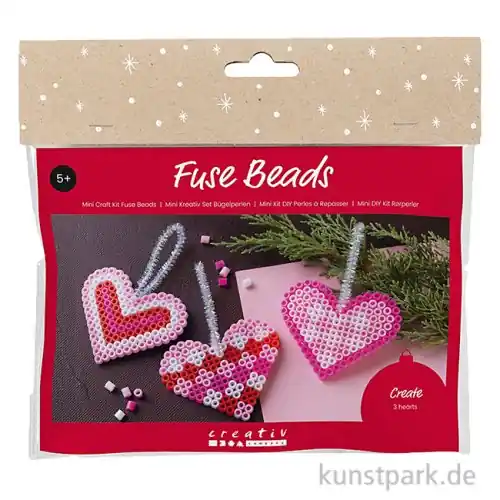 Sonderaktion Mini Bastelset - Bügelperlen Herzen, Pink, Rot, Weiß