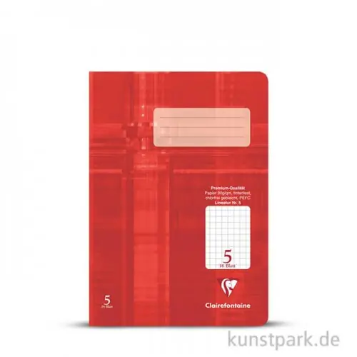 Clairefontaine Schulheft DIN A5, 16 Blatt, 90g, Lin. 5, kariert 5 mm Ab Werk