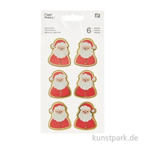 Original 3D Sticker - Weihnachtsmann, 6 Aufkleber