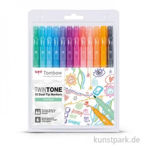 Wochenendangebot Tombow Doppelfasermaler TwinTone, 12 Stifte Set - Pastellfarben