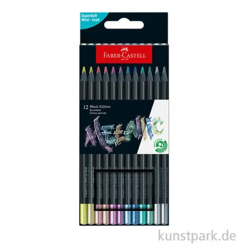 Top-Qualität Faber-Castell Buntstifte Black Edition Metallic, 12er Kartonetui