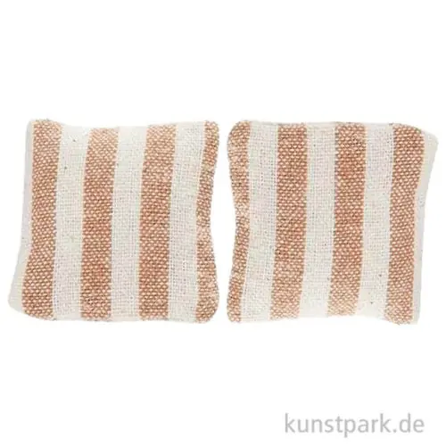 Premium Miniatur Kissen, Beige gestreift, 2,8 x 2,8 cm, 2 Stück